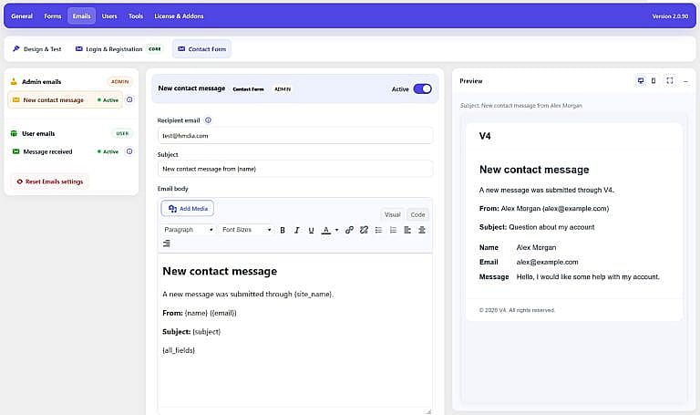 Contact form email HMDIA