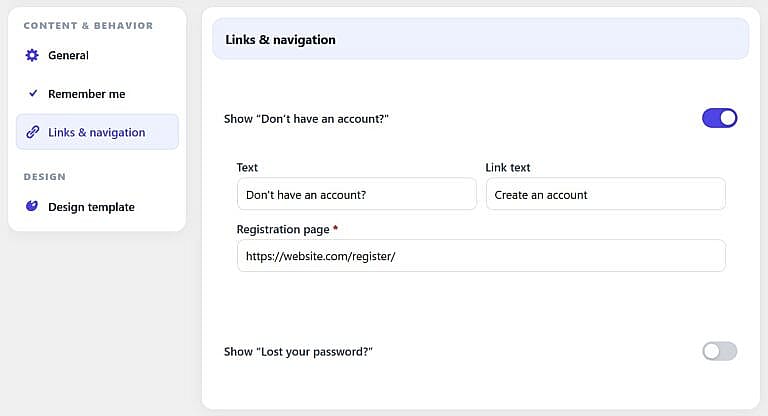 Links Navigation Login