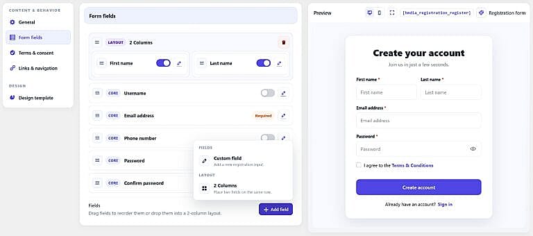 Registration Form Fields