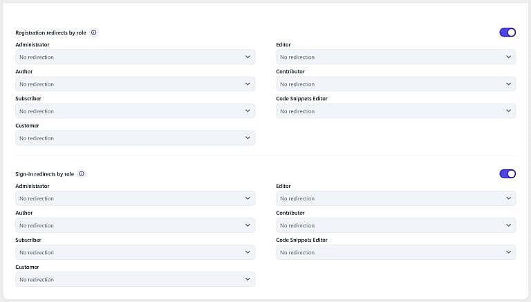 Registration redirects by role