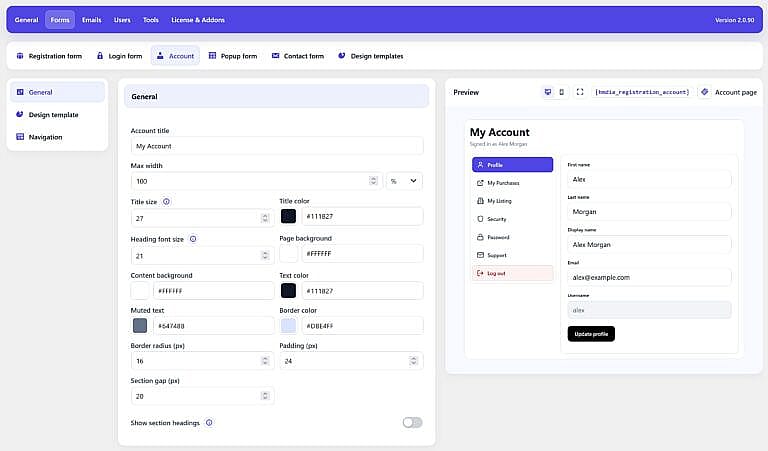 User Account Page